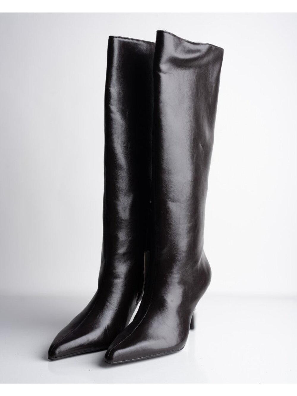 Zara Womens Boots Faux Leather Knee High Heeled Brown Sz US 7.5 EU 38 NWD - Picture 1 of 10